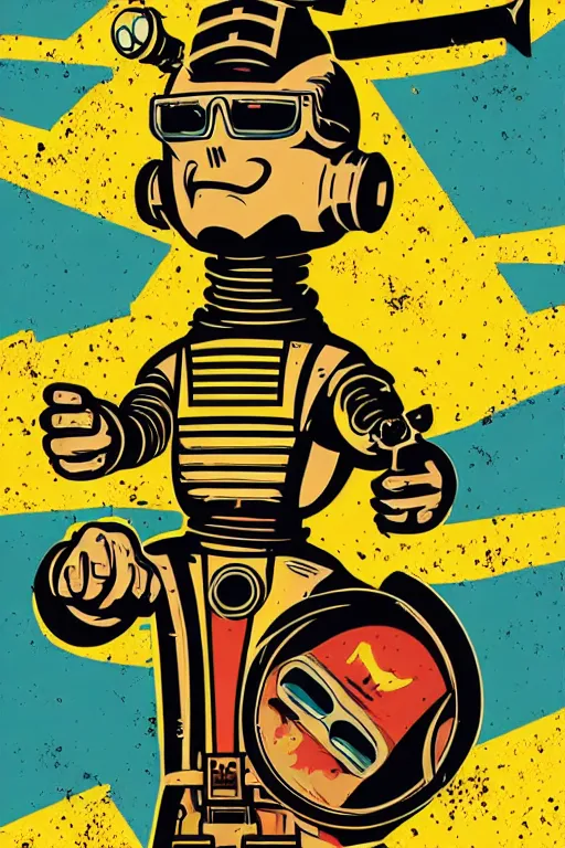 Image similar to fallout 7 6 retro futurist illustration art by butcher billy, sticker, colorful, illustration, highly detailed, simple, smooth and clean vector curves, no jagged lines, vector art, smooth andy warhol style