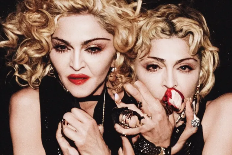 Image similar to madonna old rimpled face smoking crack