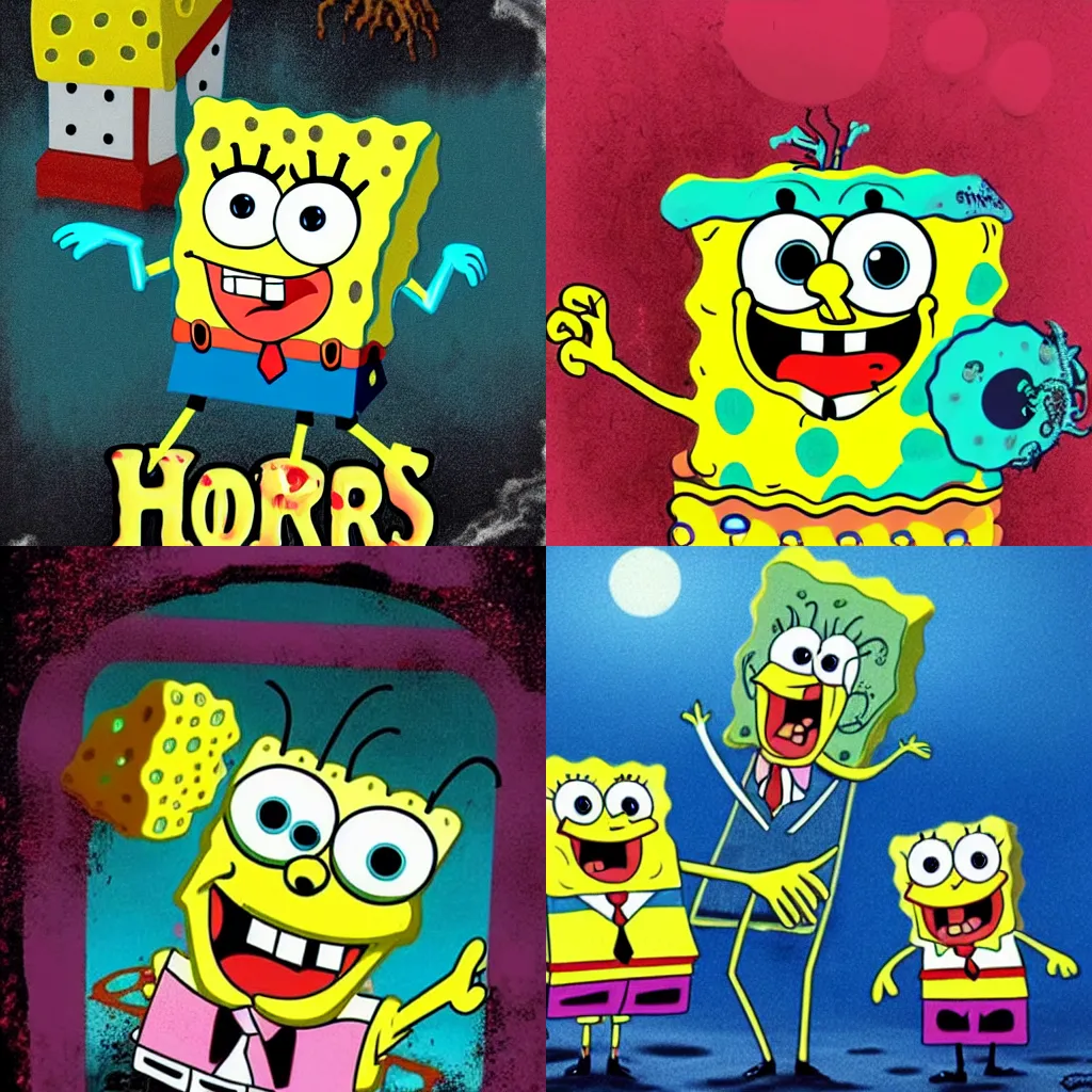 Prompt: Spongebob Squarepants, horror movie poster