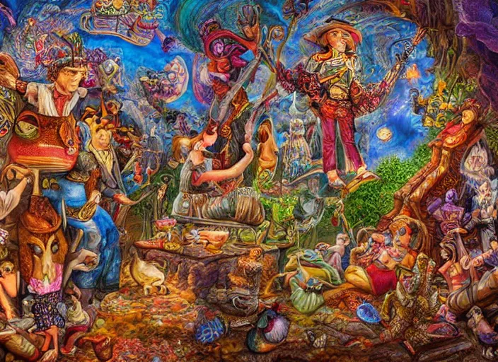 Image similar to folk art, lowbrow, matte painting, 3 - d highly detailed, in the style of josephine wall,