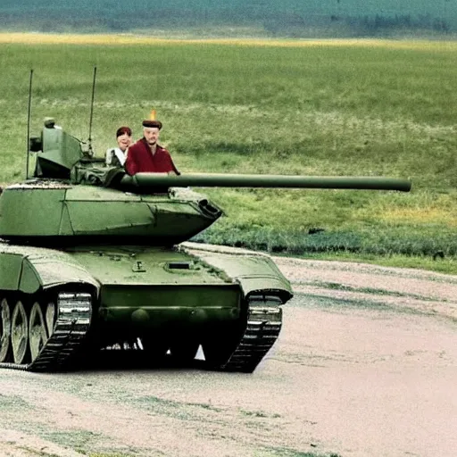 Image similar to medvedev rides a tank to georgia, photo in color