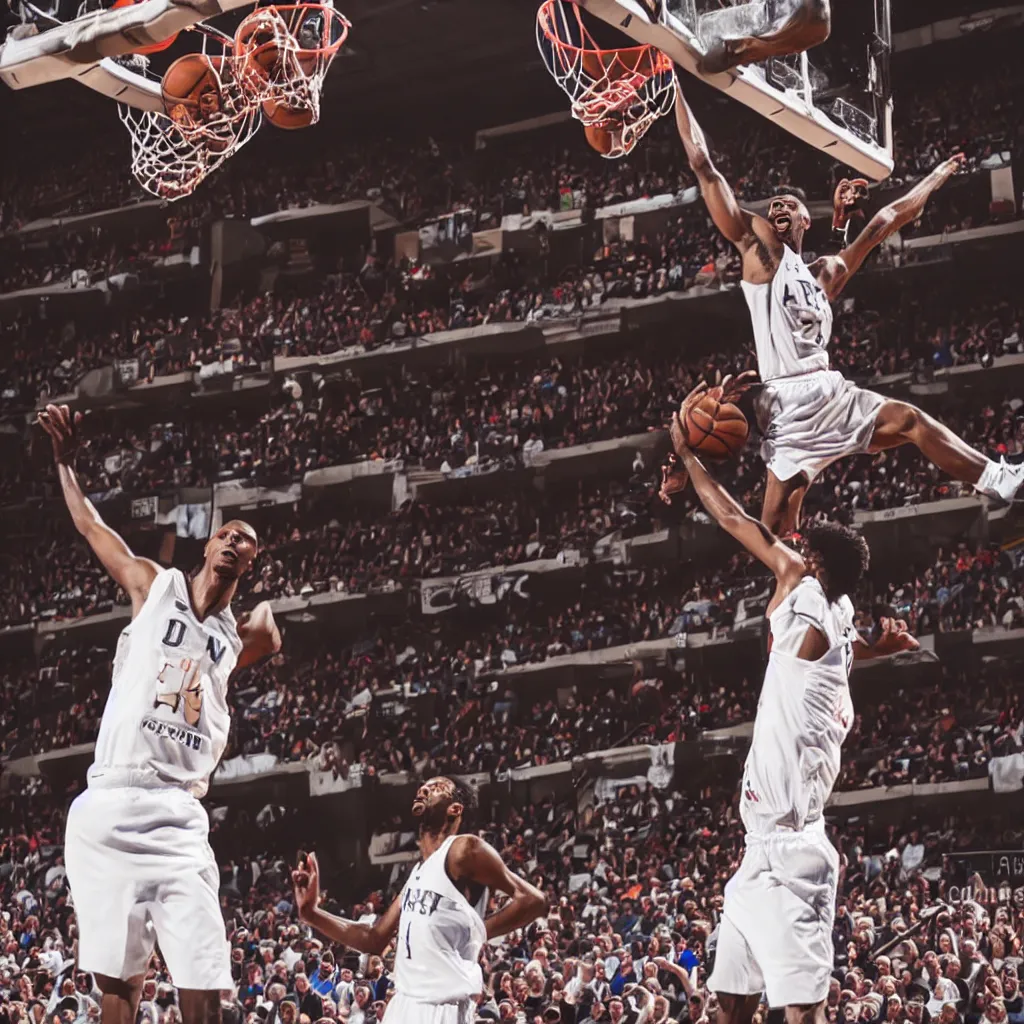 Image similar to very old man slam dunking basketball nba, very detailed, 4 k, professional photography