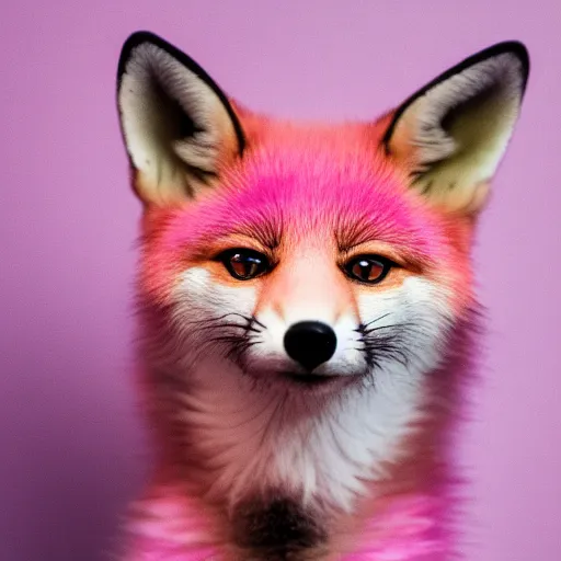 Prompt: pink fox, blue background, 8 k, 8 5 mm f 1. 8