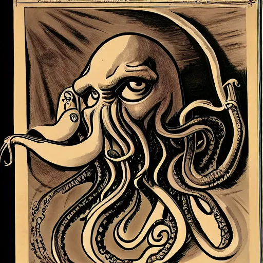 Image similar to parisian caricature of cthulhu