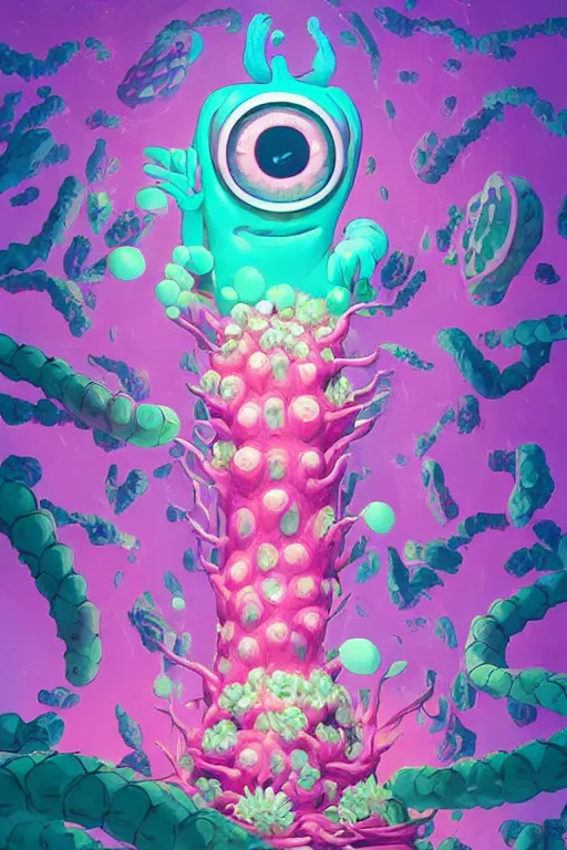 Image similar to roots cactus sushi cristal smurf ghost creature animal sushi cristal very big eye roots cactus elemental flush of force nature micro world fluo fishscale, behance hd by jesper ejsing, by rhads, makoto shinkai and lois van baarle, ilya kuvshinov, rossdraws radiating a glowing aura global illumination ray tracing hdr