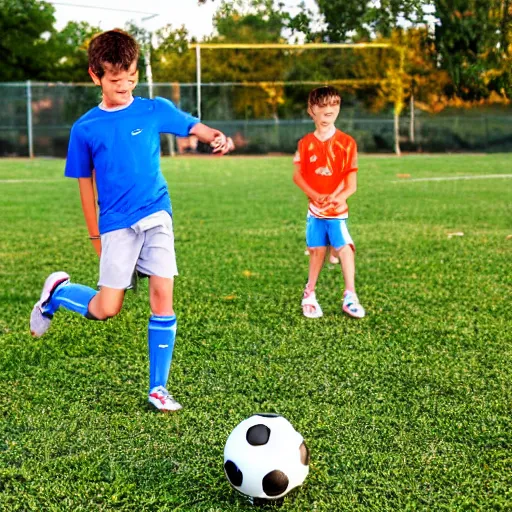 Image similar to boys playing soccer, hot day, parents watching