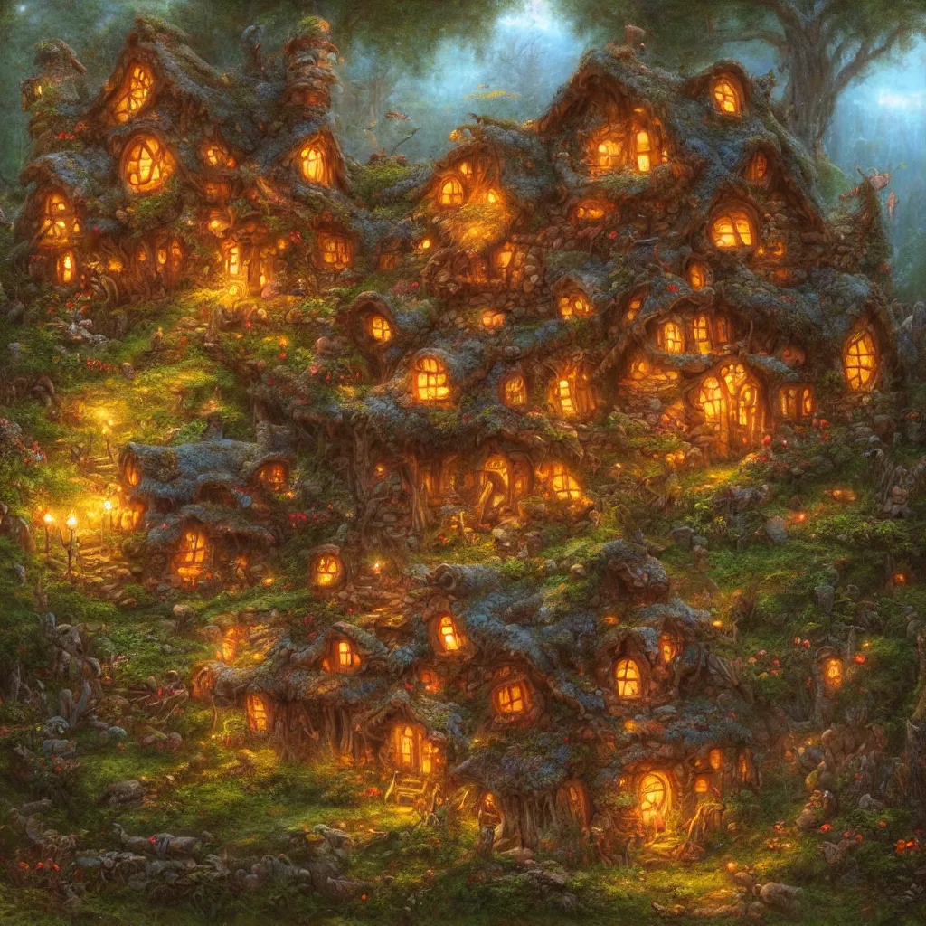 Image similar to whimsical faerie log house by Justin Gerard, 4k