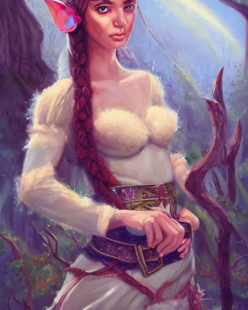 Image similar to a beautiful elf princess, oil painting, by Fernanda Suarez