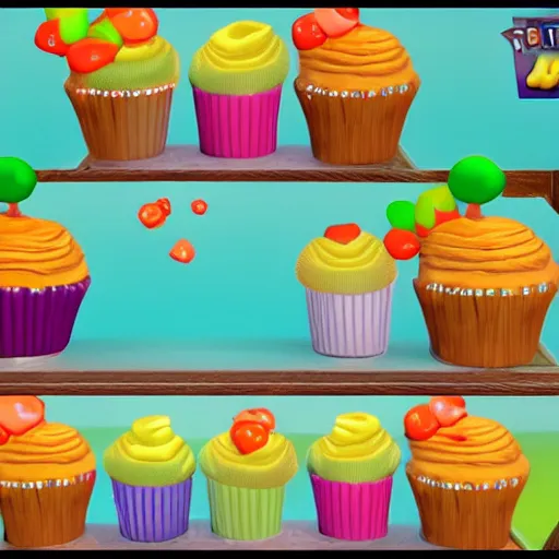 Image similar to screenshot from a 3 d video game about cupcakes