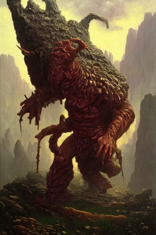 Image similar to a dnd ogre, realistic oil painting by Thomas Cole and Wayne Barlowe