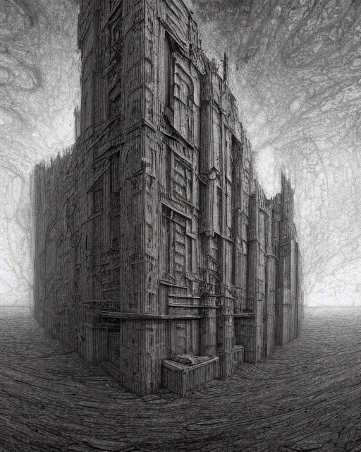 Image similar to unfinished building by jean delville, darkacademia fisheye apocalyptic cosmic, archdaily, wallpaper, highly detailed, trending on artstation.