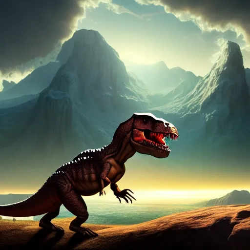 Image similar to Jesus as a t-rex, matte painting, 4K