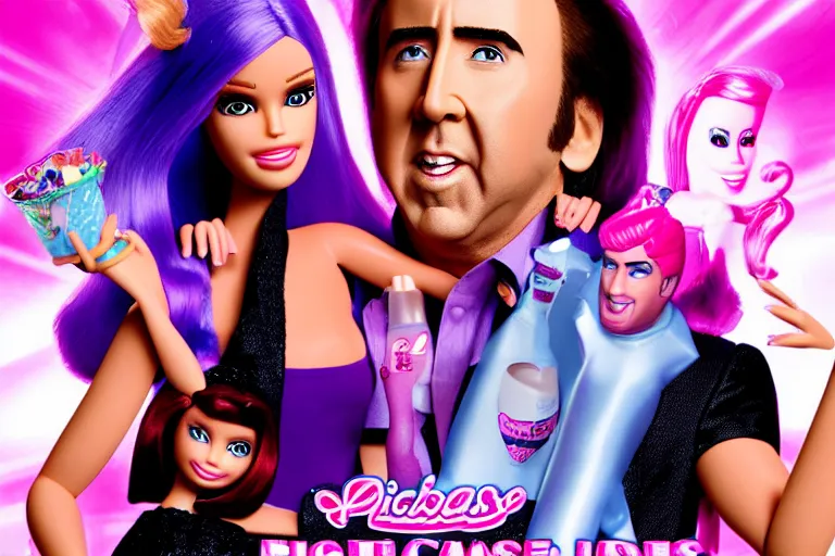 Image similar to Nicolas cage party barbie high resolution still film