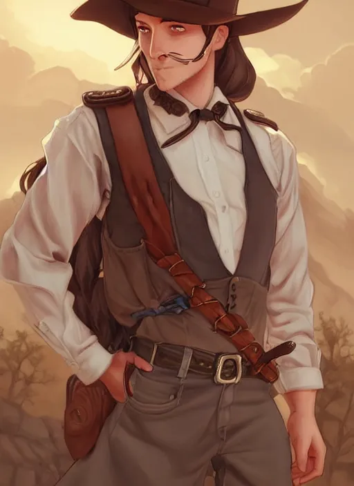 Image similar to beautiful portrait commission of a male furry anthro timber wolf old-timey Sherriff wearing white dress shirt with suspenders in an old-timey desert town. Atmospheric. Character design by charlie bowater, ross tran, artgerm, and makoto shinkai, detailed, inked, western comic book art