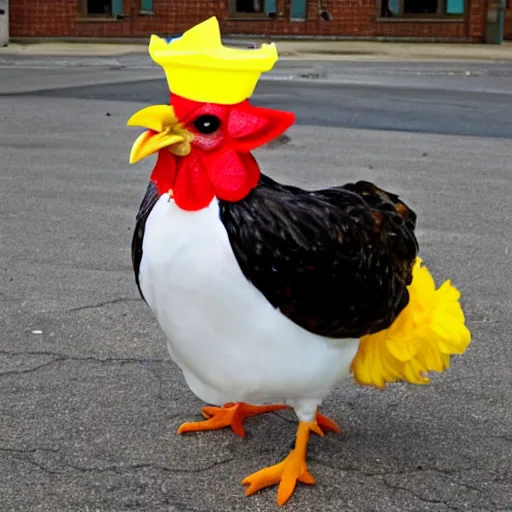 Image similar to chicken dressed as an inmate