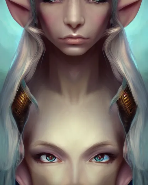 Image similar to beautiful female elf with shimmering hair, symmetrical face and eyes, by Jana Schirmer, cgsociety