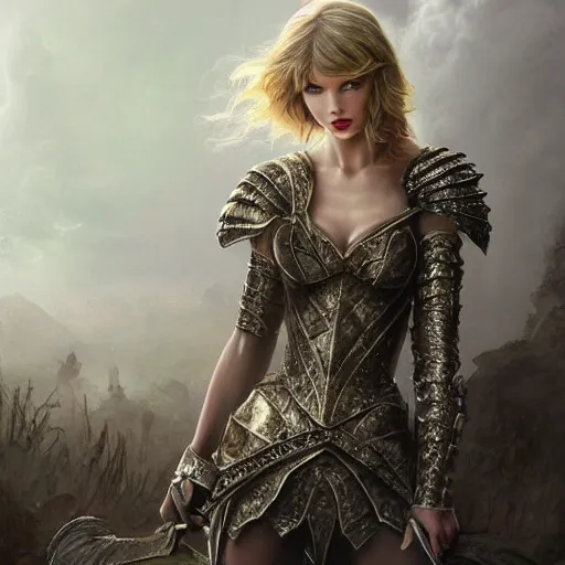 Image similar to the picture of taylor swift in a knight armor, epic fantasy art, mystical, mystic atmosphere, mythology, photo realistic, high detail, ultra realistic, hyper realistic, high definiton, 4 k uhd,