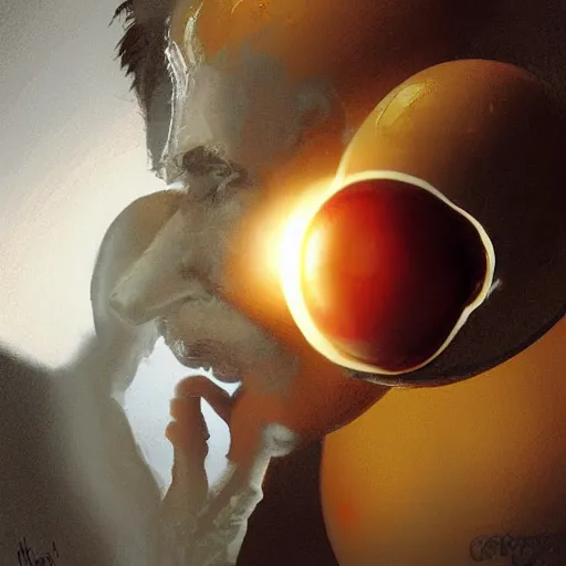 Image similar to an egg frying in a pan with edward norton's face in the yolk, concept art by greg rutkowski, artgerm