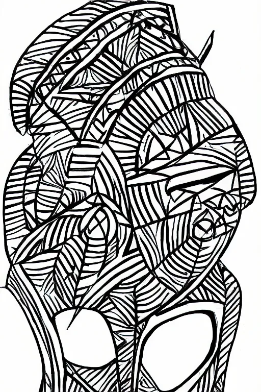 Prompt: single line sketch of elaborate tribal mask, scribble sketch, small details