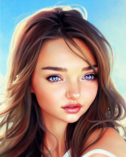 Image similar to portrait of Miranda Kerr as Anime girl cute-fine-face, full body! pretty face, realistic shaded Perfect face, fine details. Anime. realistic shaded lighting by Ilya Kuvshinov Giuseppe Dangelico Pino and Michael Garmash and Rob Rey