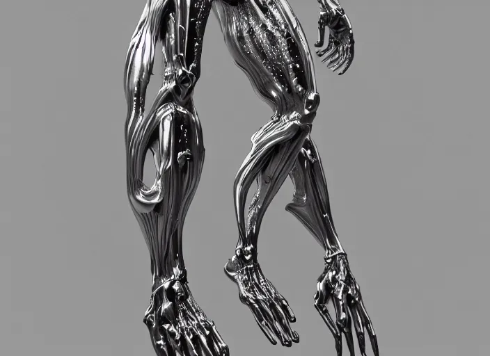 Prompt: stylized shiny polished silver statue full body extra limbs bizarre cosmic horror demonic demon made of marble of slug creature alien, perfect symmetrical body, perfect symmetrical face, hyper realistic, hyper detailed, by johannen voss, by michelangelo, octane render, blender, 8 k, displayed in pure white studio room