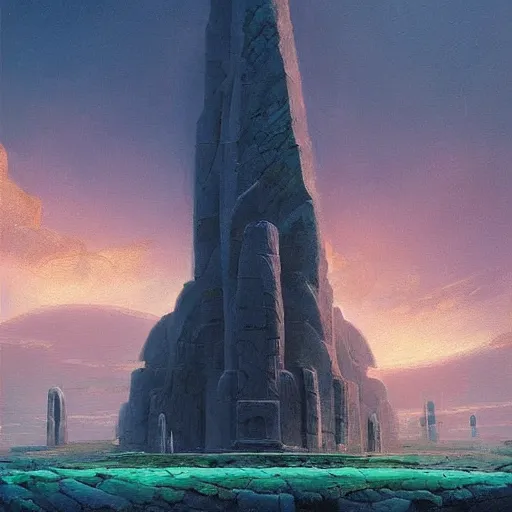 Prompt: a beautiful painting by johfra bosschartau, paul lehr, and beeple, trending on artstation A beautiful painting of colossal ancients viking monolithic marble city by a seacliff, royal br