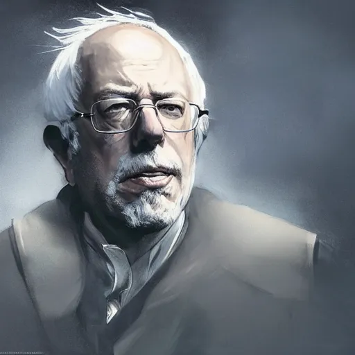 Image similar to portrait of Bernie Sanders with a long gray beard as Gandolf the Gray, dramatic lighting, illustration by Greg rutkowski, yoji shinkawa, 4k, digital art, concept art, trending on artstation