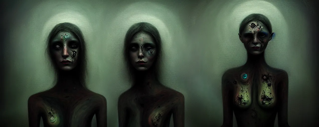 Image similar to alchemized earthy visceral emotion creatures, surreal dark uncanny painting by ronny khalil