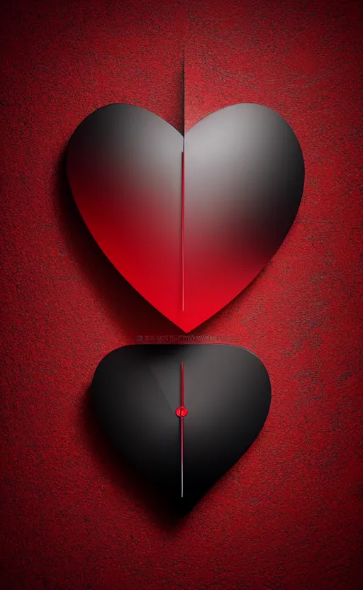 Image similar to a melting Roman numeral clock, behind a red and black gradient background, awith a black heart shaped on the top left corner and a black diamond card shape in the bottom right corner, dynamic lighting, photorealistic fantasy concept art, trending on art station, stunning visuals, cinematic, creative, ultra detailed