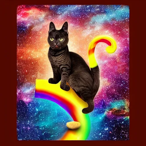 Prompt: cat riding a rainbow, galaxy, poptart