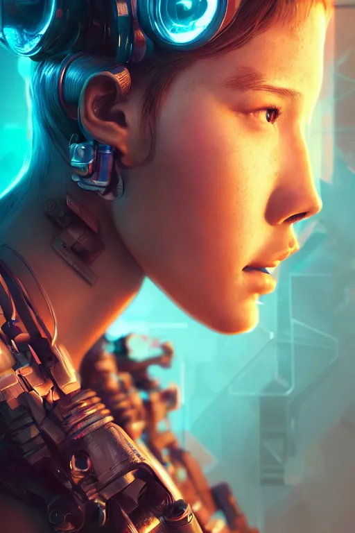 Image similar to beautiful portrait of a cyborg mercenary girl, art by wlop, liam wong, head and shoulders, cyberpunk, neon, intricate details, trending on artstation, sharp focus, caustics, octane render, radiant light, 4 k