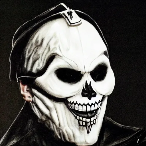 Image similar to the band ghost, close up of papa emeritus III