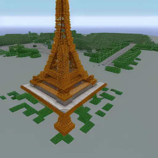 Prompt: Eiffel Tower recreated in Minecraft