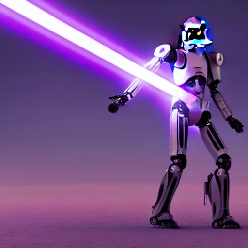 humanoid robot wielding lightsaber in front of a | Stable Diffusion ...