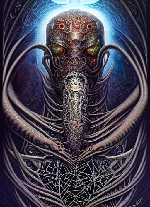 Prompt: cosmic lovecraft giger fractal spider portrait, pixar style, by tristan eaton stanley artgerm and tom bagshaw.