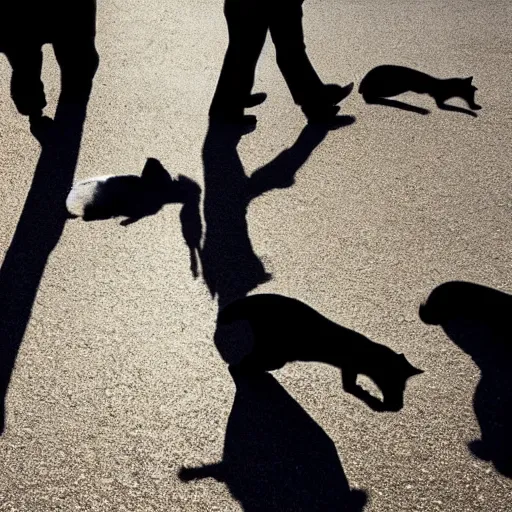 Prompt: cats crossing the street but only their shadows are visible