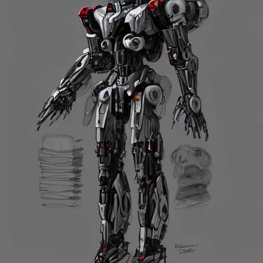 Prompt: character design sketch humanoid mecha by damascus apparel concept art character, fantasy, 4 k, high detail, sharp focus, trend in artstation
