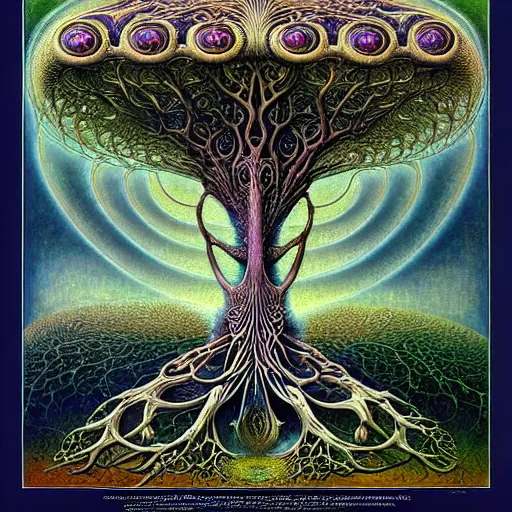 Image similar to tree of life by roger dean and andrew ferez, art forms of nature by ernst haeckel, divine chaos engine, symbolist, visionary, art nouveau, botanical fractal structures, organic, detailed, realistic, surreality