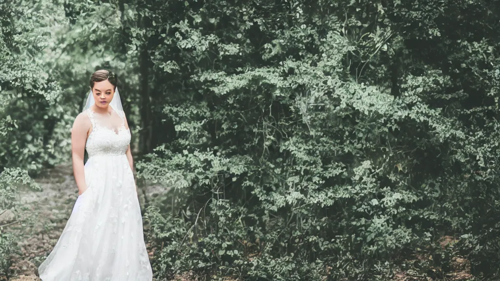 Prompt: A a bride in her wedding dress. Bokeh effect.