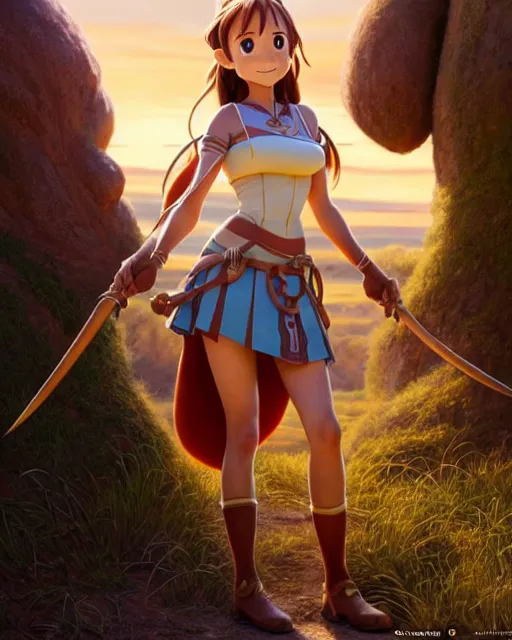 Image similar to weta disney pixar movie still pinup photo of asuna from sao : : as sunburnt cowgirl village woman by pixar : : by weta, greg rutkowski, wlop, ilya kuvshinov, rossdraws, artgerm, marvel, maxim cover, latex, octane render, sweaty, iridescent, bright morning, anime, liosh, mucha : :