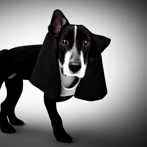 Image similar to a dog wearing a suit in a nightmare, black and white