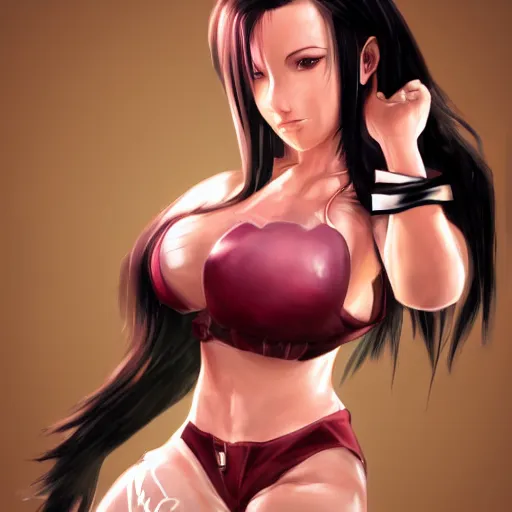 Image similar to fantasy art of tifa lionheart in style of fabio danielato