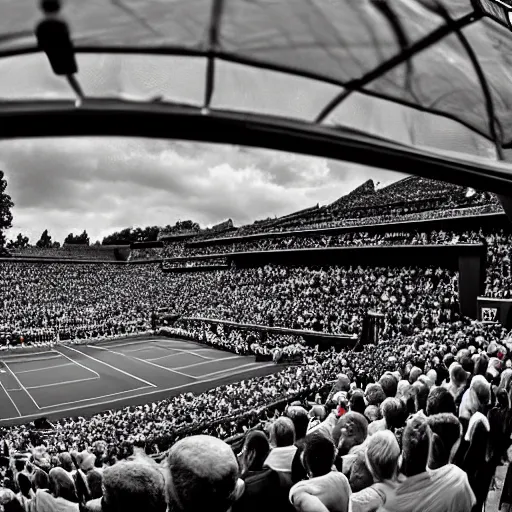 Prompt: award winning photograph on Rafael Nadal winning a point at wimbledon using a broom as a tennis racquet 35mm hdr