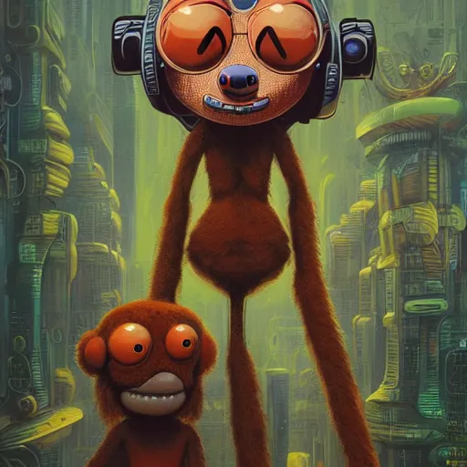 Image similar to cheburashka god futurama furry cyberpunk apocalyptic portrait by gaston bussierre and charles vess and james jean and erik jones and rhads, inspired by rick and morty, epic, funny, huge scale, beautiful fine face features, intricate high details, sharp, ultradetailed