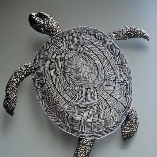 Image similar to artistic wire sculpture of a turtle highly detailed museum piece