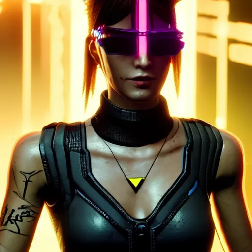 Image similar to female V from Cyberpunk 2077 wearing spiked black choker around neck, realistic, art, beautiful, 4K, HD, collar, technological,