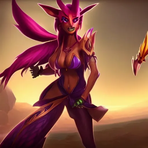 Image similar to league of legends characters, xayah and kai'sa, hyperrealistic