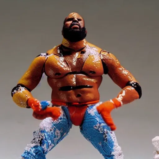 Image similar to mr. t action figure melting in acid, detailed facial expressions, 1 9 8 0 s aesthetic