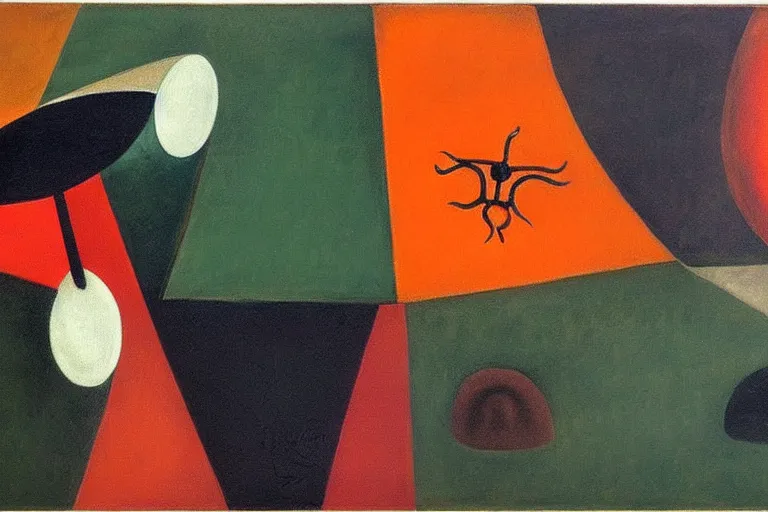 Image similar to born under a bad sign, watches, radios, good luck and trouble are my only friends, colors white!!, orange, dark green, dark blue, abstract oil painting by leonora carrington