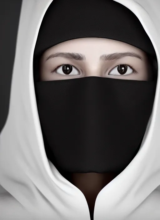 Prompt: a close up of a woman wearing a black vail covering her face. A black robe on. Unreal engine, photorealistic, 8k